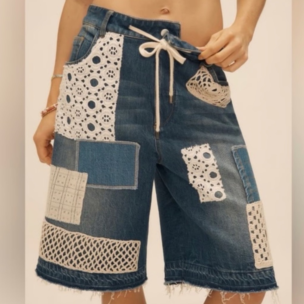 Anthropologie Pilcro Crafted Classic Bermuda Patchwork Denim Shorts